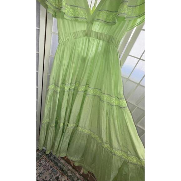 Pranella Embroidered Tiered Flutter Sleeve Floral Boho Beach Designer Dress S/M - Picture 15 of 15